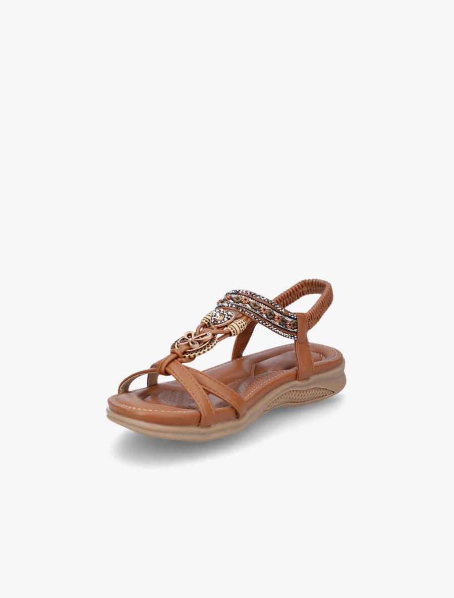 Nu-pieds brodés à strass - Camel - 3