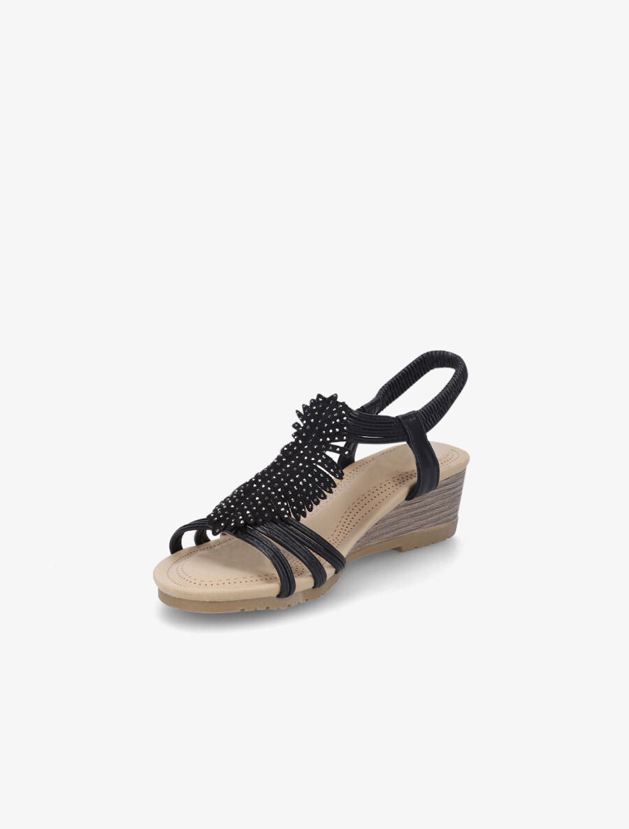 Sandales compensées style plume à strass - Noir - 3