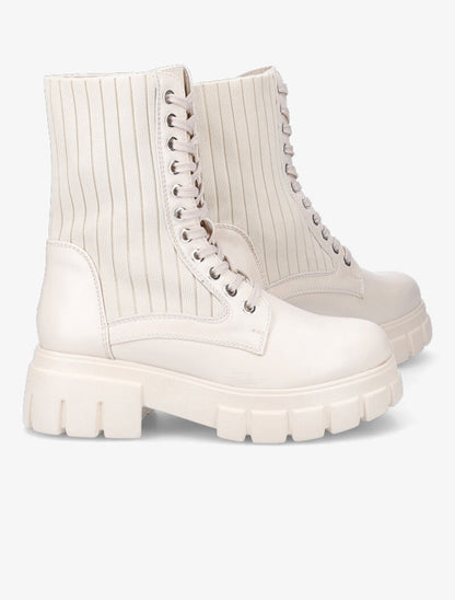 Rangers bi-matière à quartier côtelé - Beige - 1