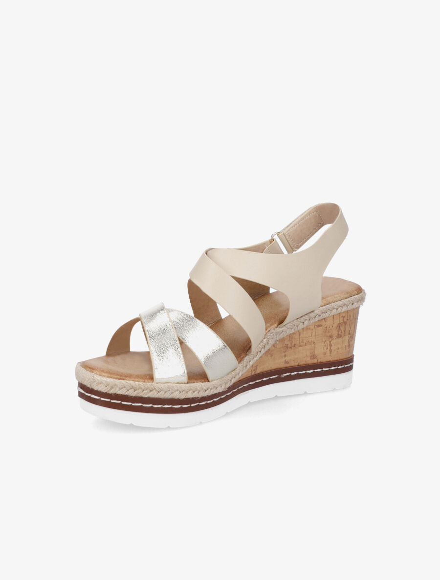 Sandales compensées en simili effet bois - Beige - 3