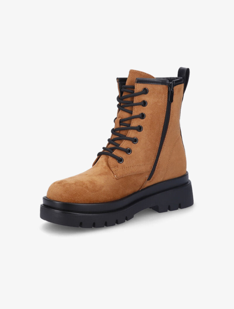 Bottines en suédine à lacets et plateforme - Camel - 4