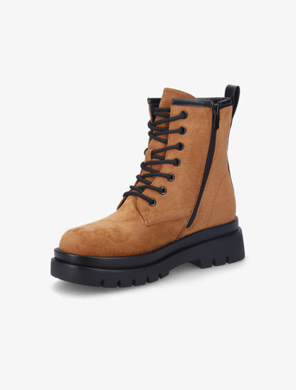 Bottines en suédine à lacets et plateforme - Camel - 4