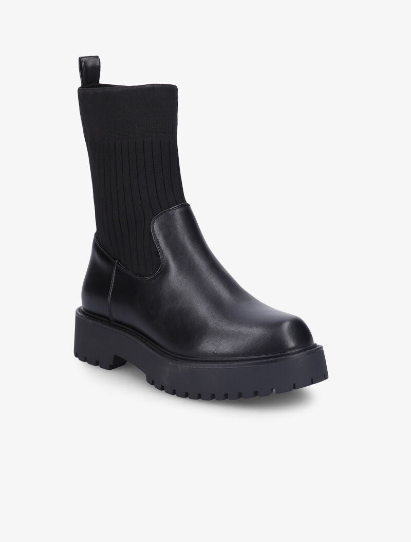 Bottines en simili et tissu côtelé élastiqué - Noir - 4