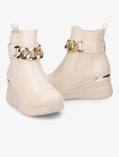 Bottines compensées à maillons dorés - Beige - 1