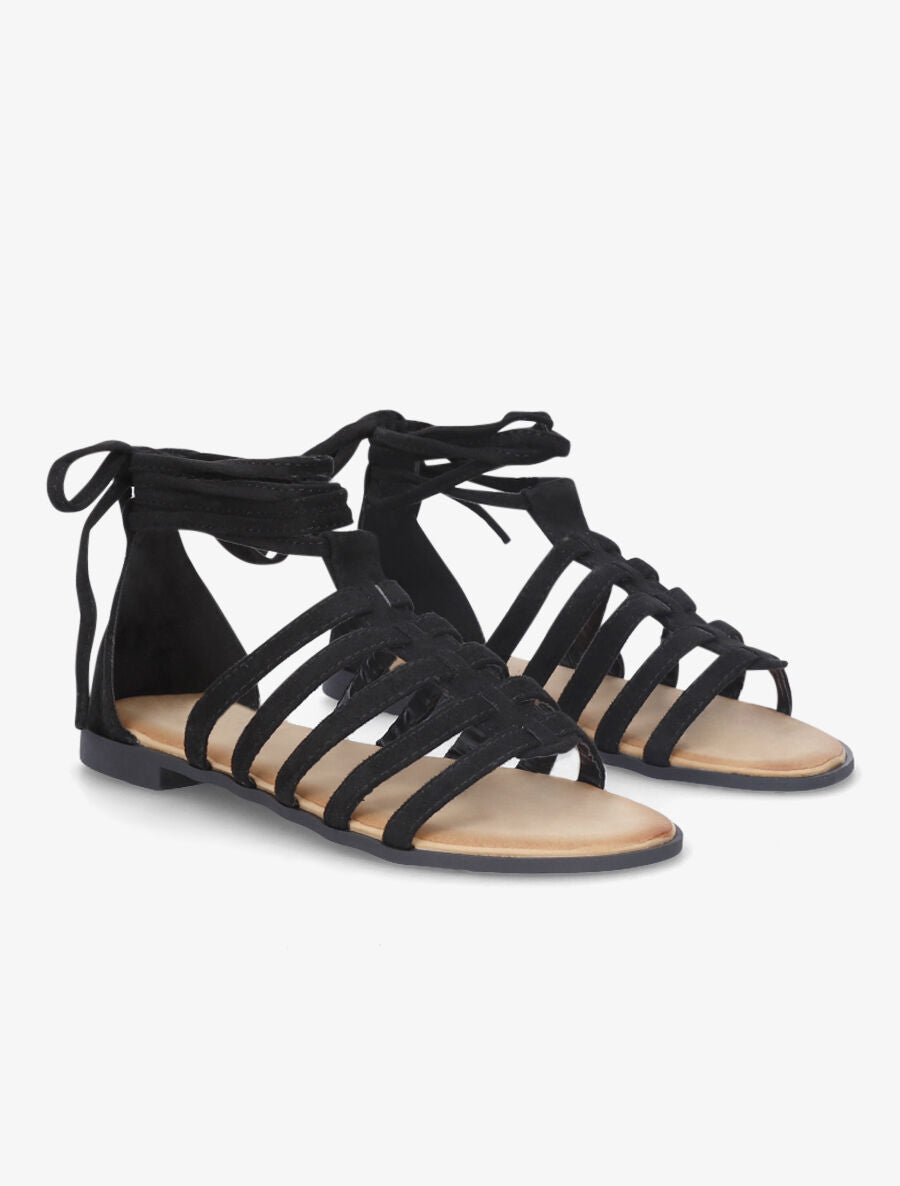 Nu-pieds en suédine à lanières - Noir - 5