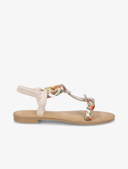 Nu-pieds en T à empiècement strass - Beige - 1