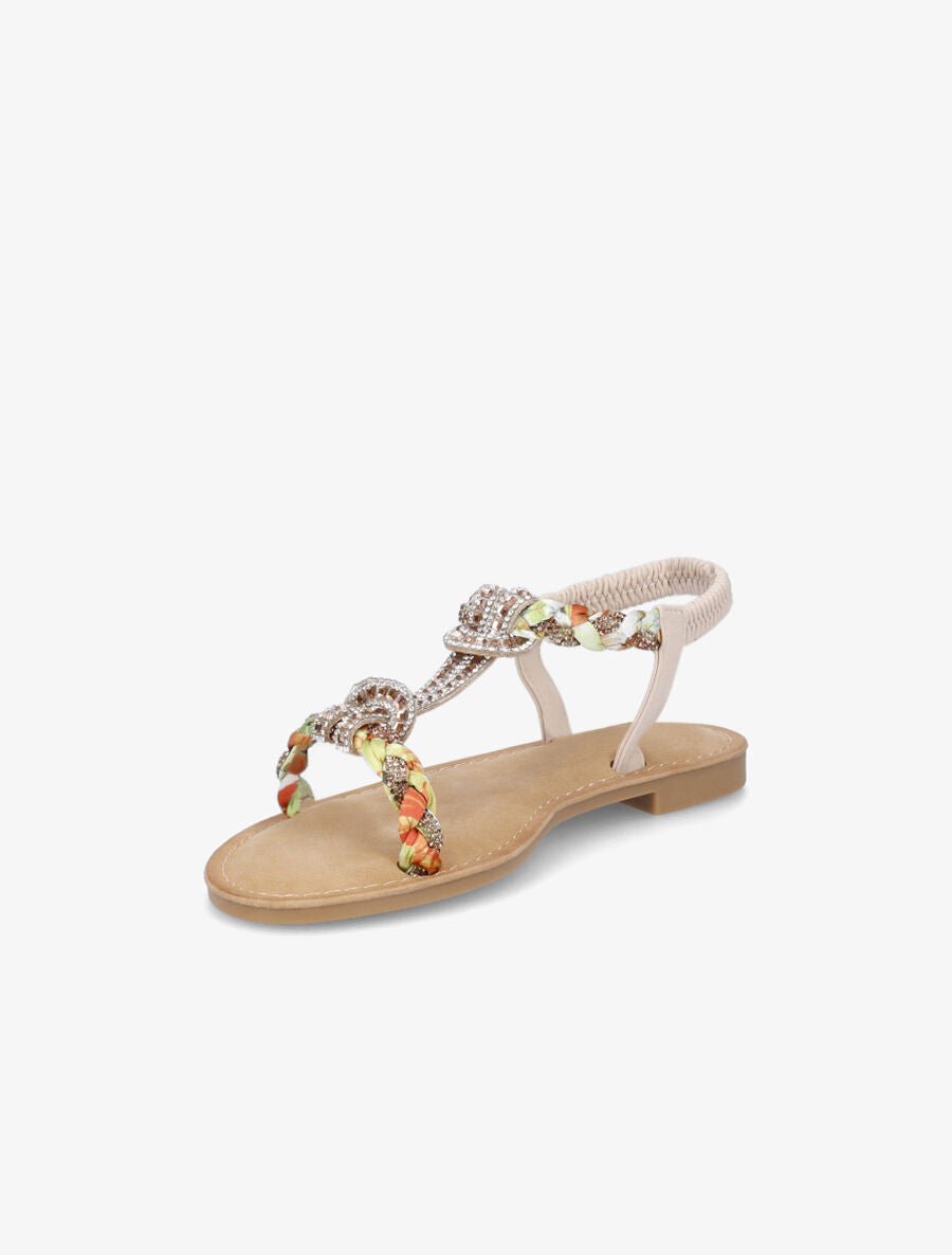 Nu-pieds en T à empiècement strass - Beige - 3