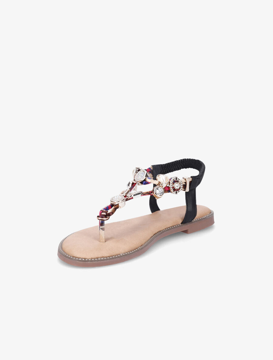 Nu-pieds imprimés à détail bijoux avec strass - Noir - 3