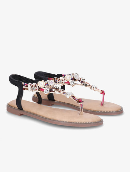 Nu-pieds imprimés à détail bijoux avec strass - Noir - 4