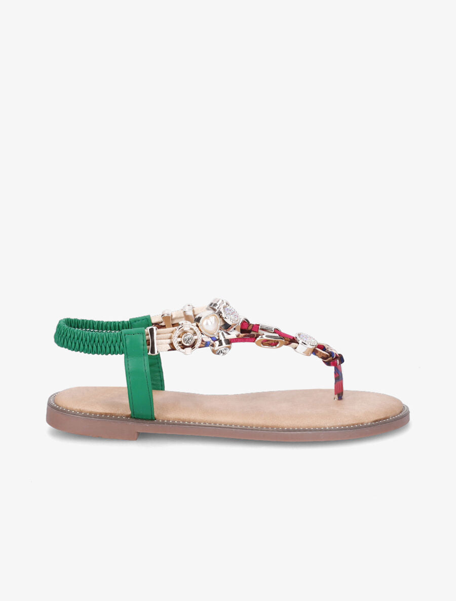 Nu-pieds imprimés à détail bijoux avec strass - Vert - 5
