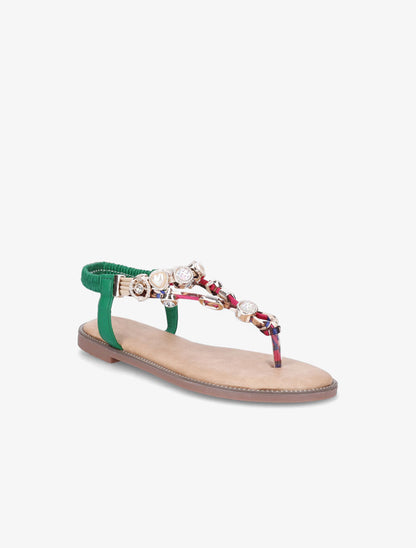 Nu-pieds imprimés à détail bijoux avec strass - Vert - 2