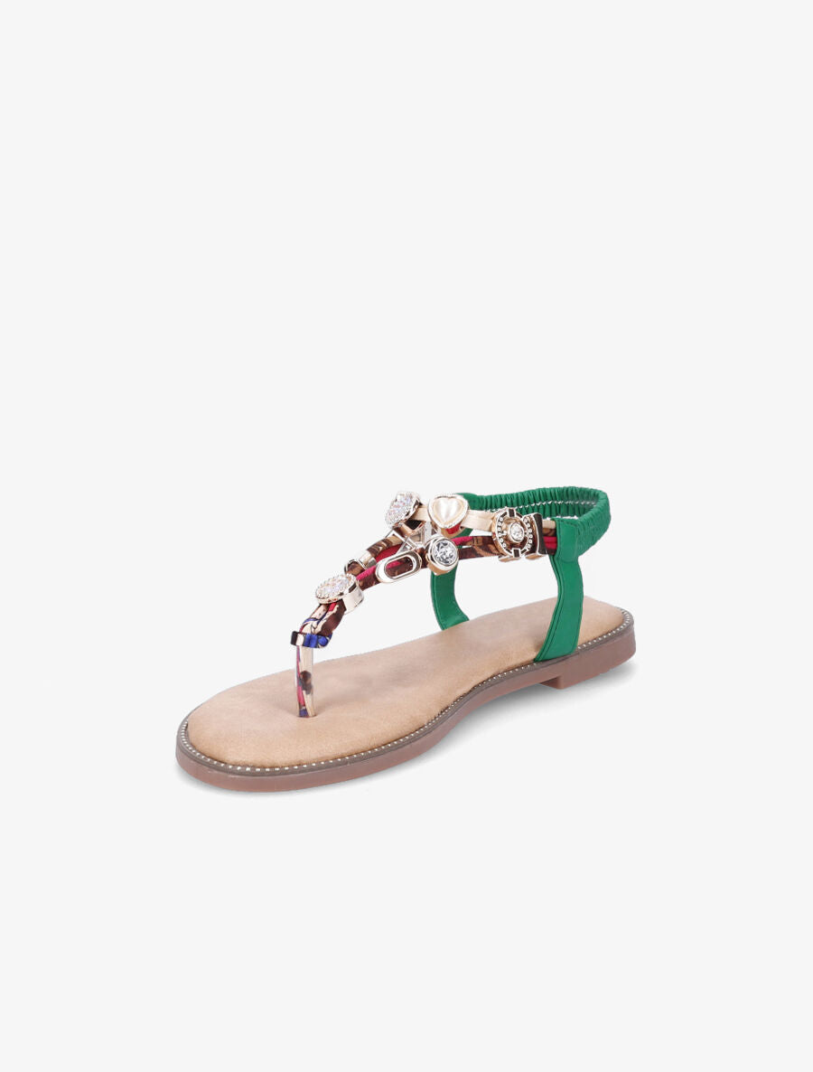 Nu-pieds imprimés à détail bijoux avec strass - Vert - 3