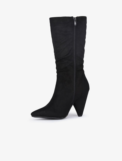 Bottes plissées en suédine à talons triangle - Noir - 3
