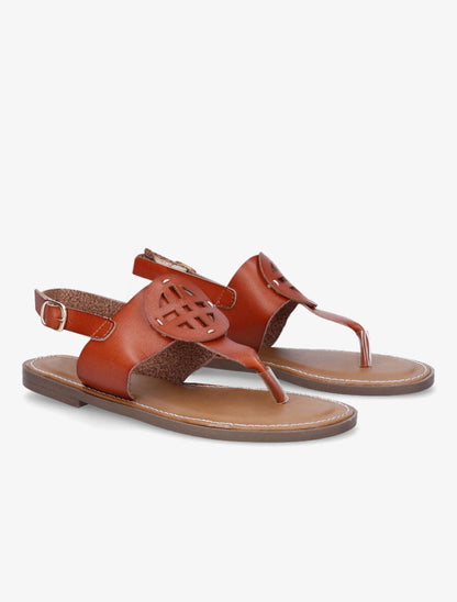 Nu pieds en simili à empiècement rond - Camel - 4