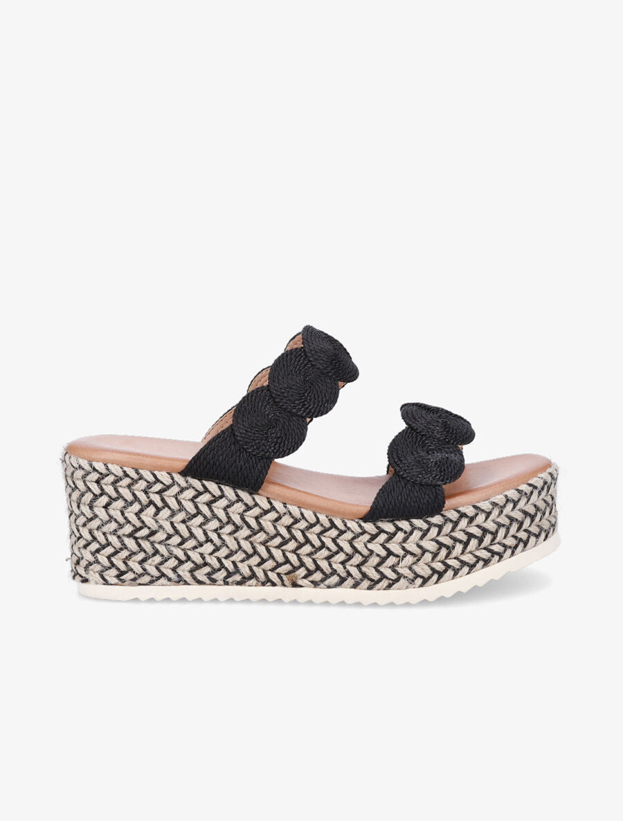 Mules compensées effet paille tressée - Noir - 5