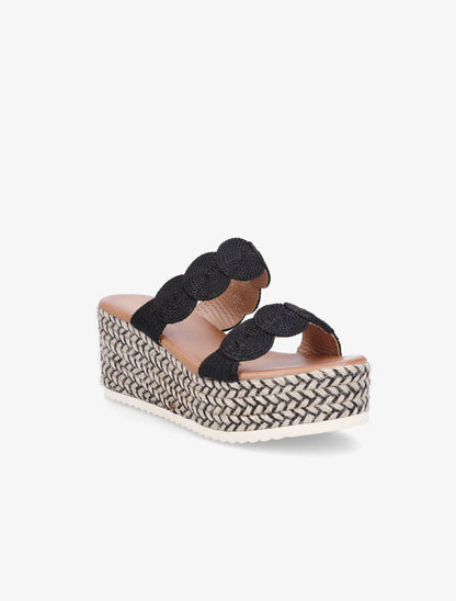 Mules compensées effet paille tressée - Noir - 2