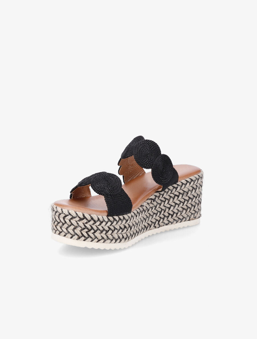Mules compensées effet paille tressée - Noir - 3