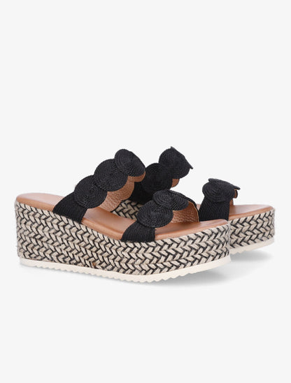 Mules compensées effet paille tressée - Noir - 4