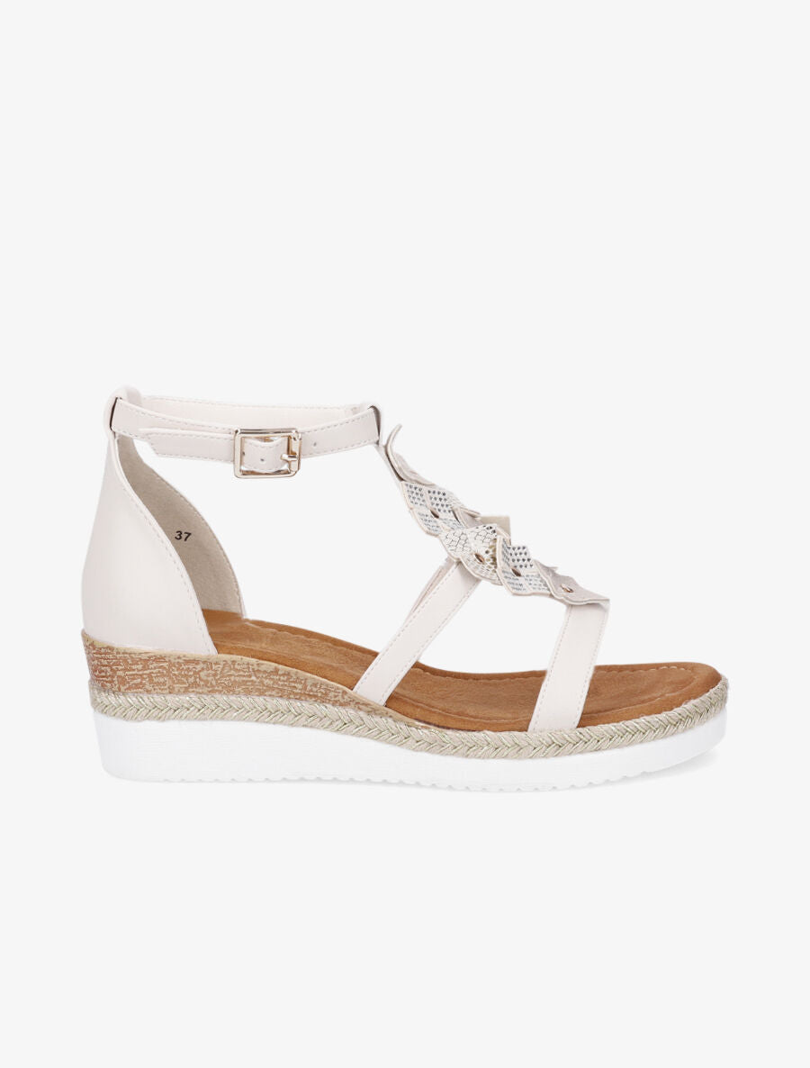 Sandales compensées mi-hautes à strass - Beige - 5