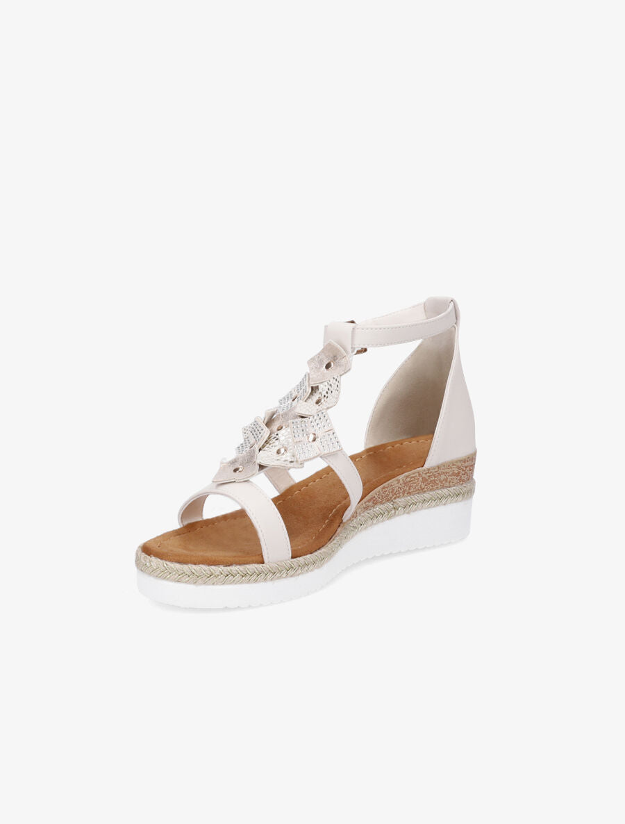 Sandales compensées mi-hautes à strass - Beige - 3