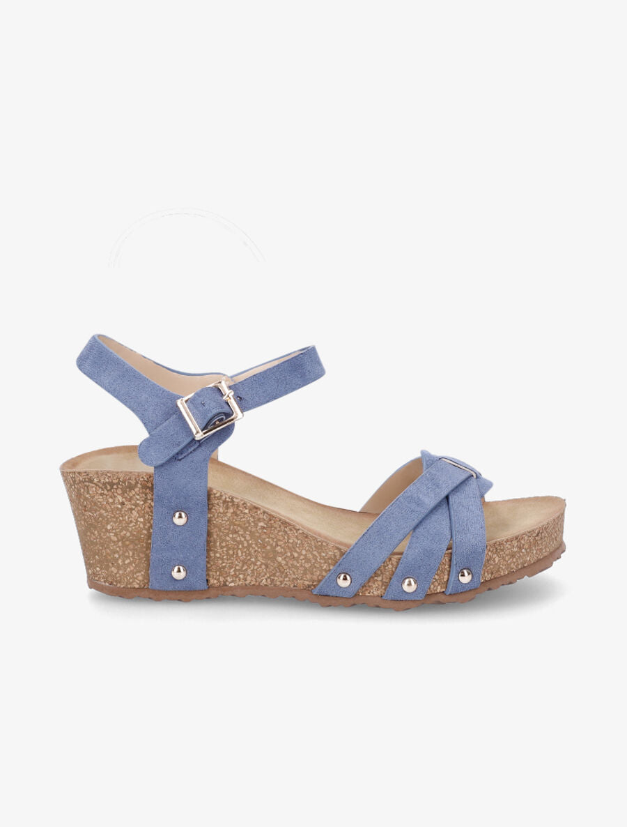 Sandales en suédine à talon compensé - Bleu - 1