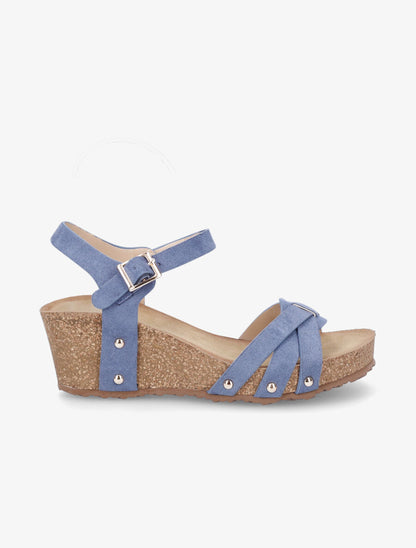 Sandales en suédine à talon compensé - Bleu - 1