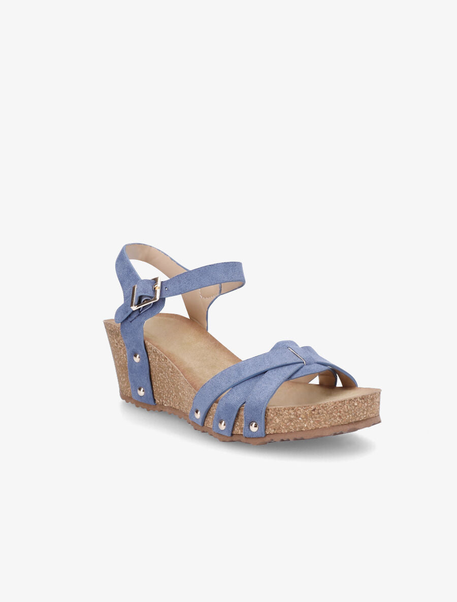 Sandales en suédine à talon compensé - Bleu - 2