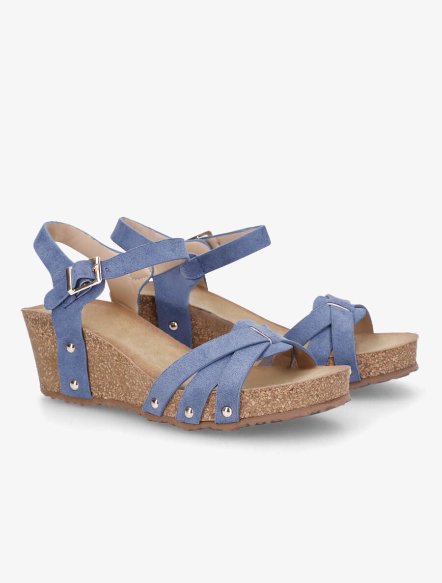Sandales en suédine à talon compensé - Bleu - 4