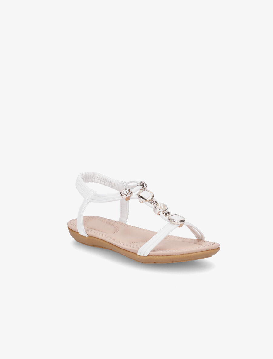 Nu-pieds à empiècement bijoux et strass - Blanc - 2