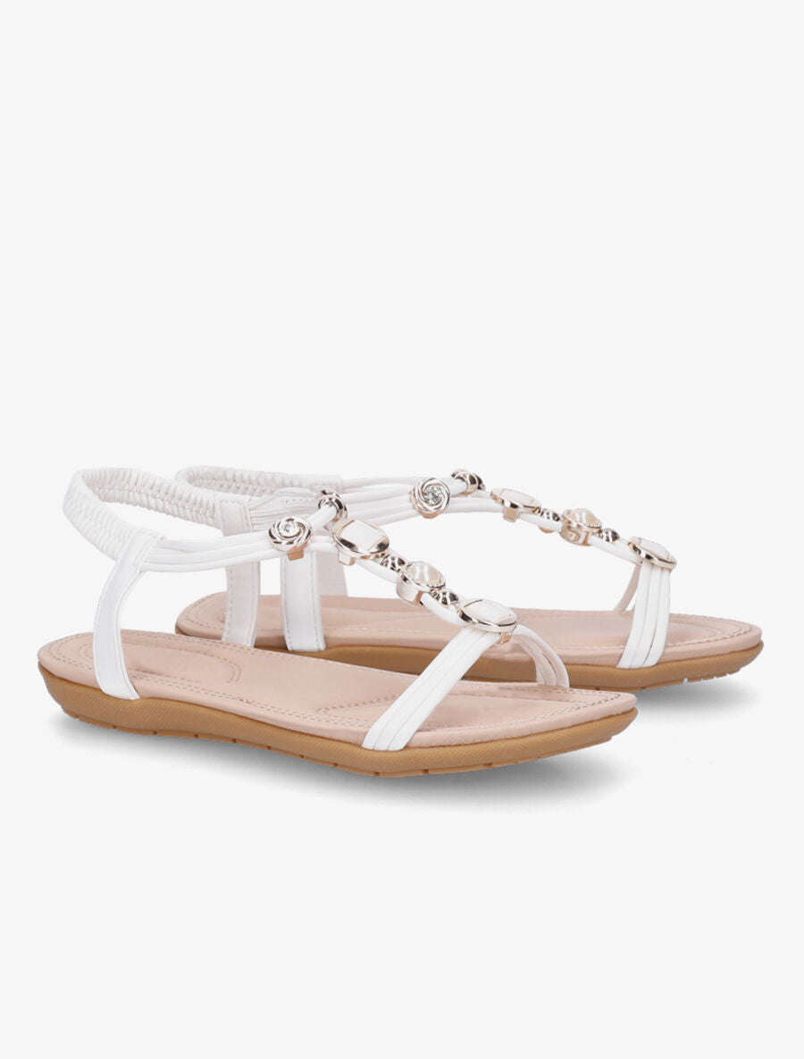 Nu-pieds à empiècement bijoux et strass - Blanc - 4