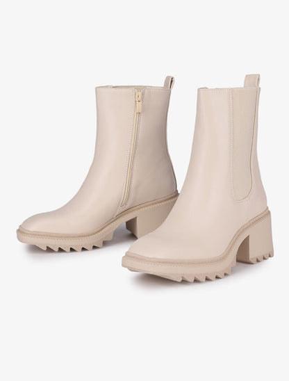 Boots montantes à bouts carrés - Beige - 1