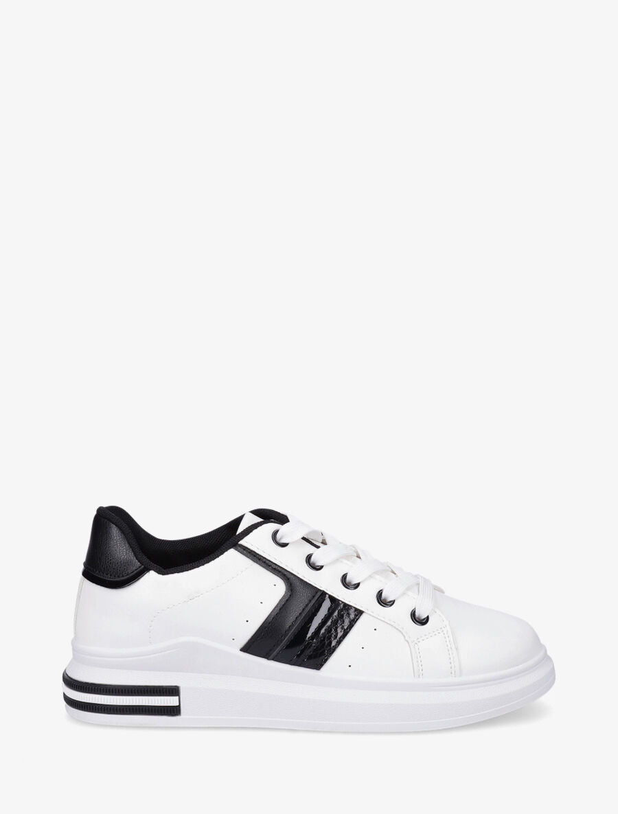 Sneakers en simili à contrefort constratant - Noir - 1