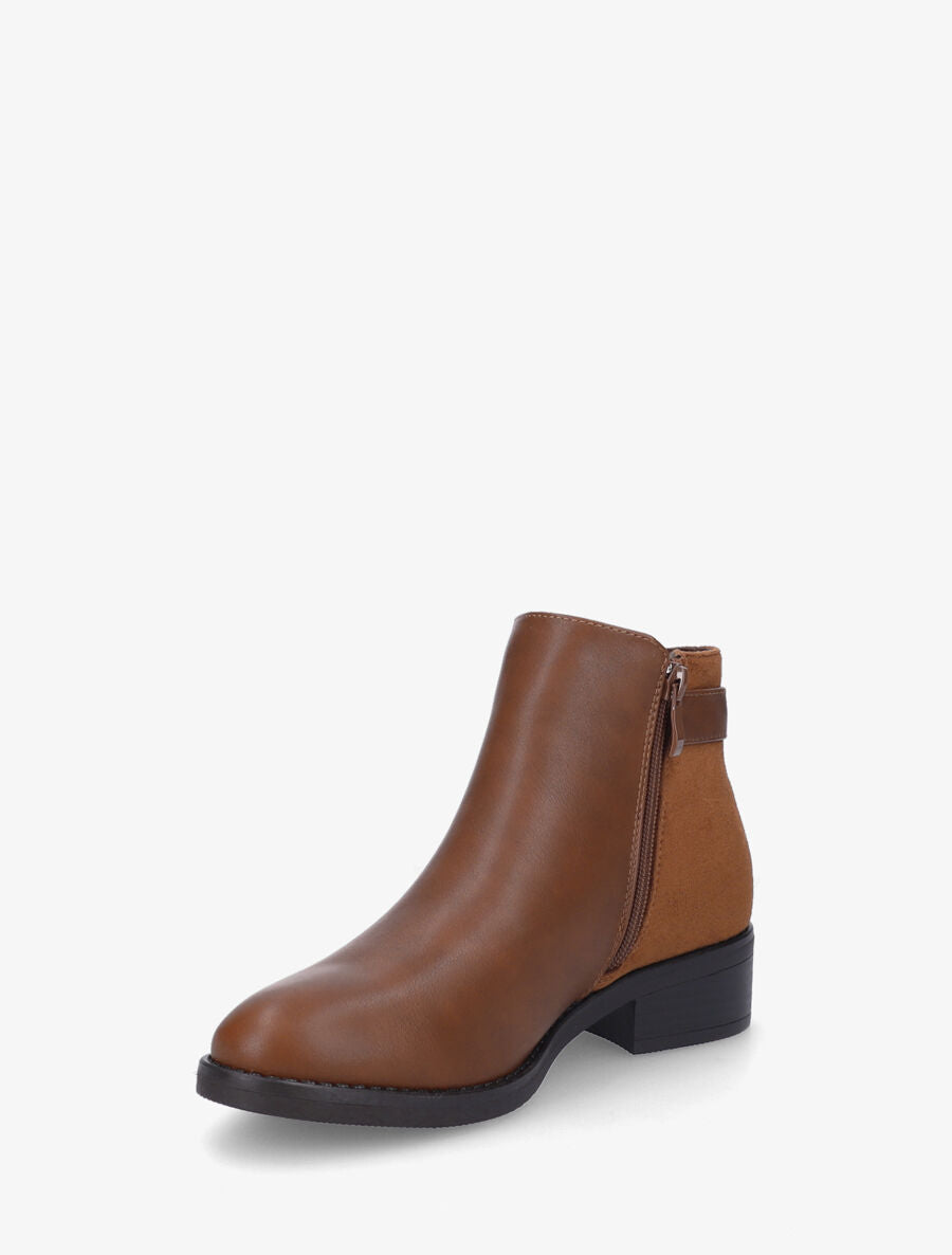 Bottines plates bi-matière à zip - Camel - 3