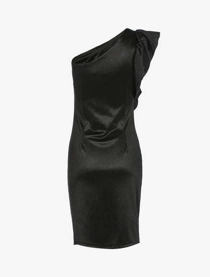 Robe épaule nue et côté volanté - Noir - 2