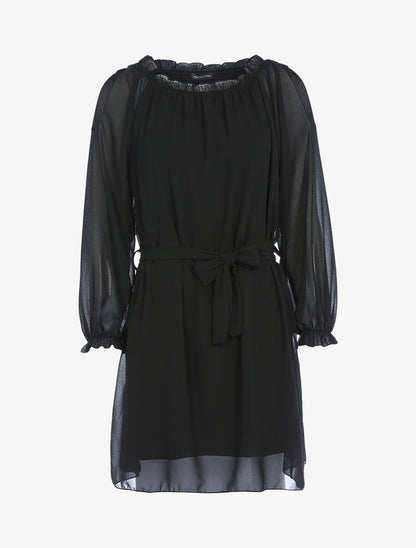 Robe en voile épaules ajourées - Noir - 1