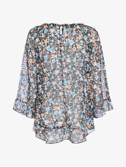 Blouse fluide transparente imprimé - Noir - 2