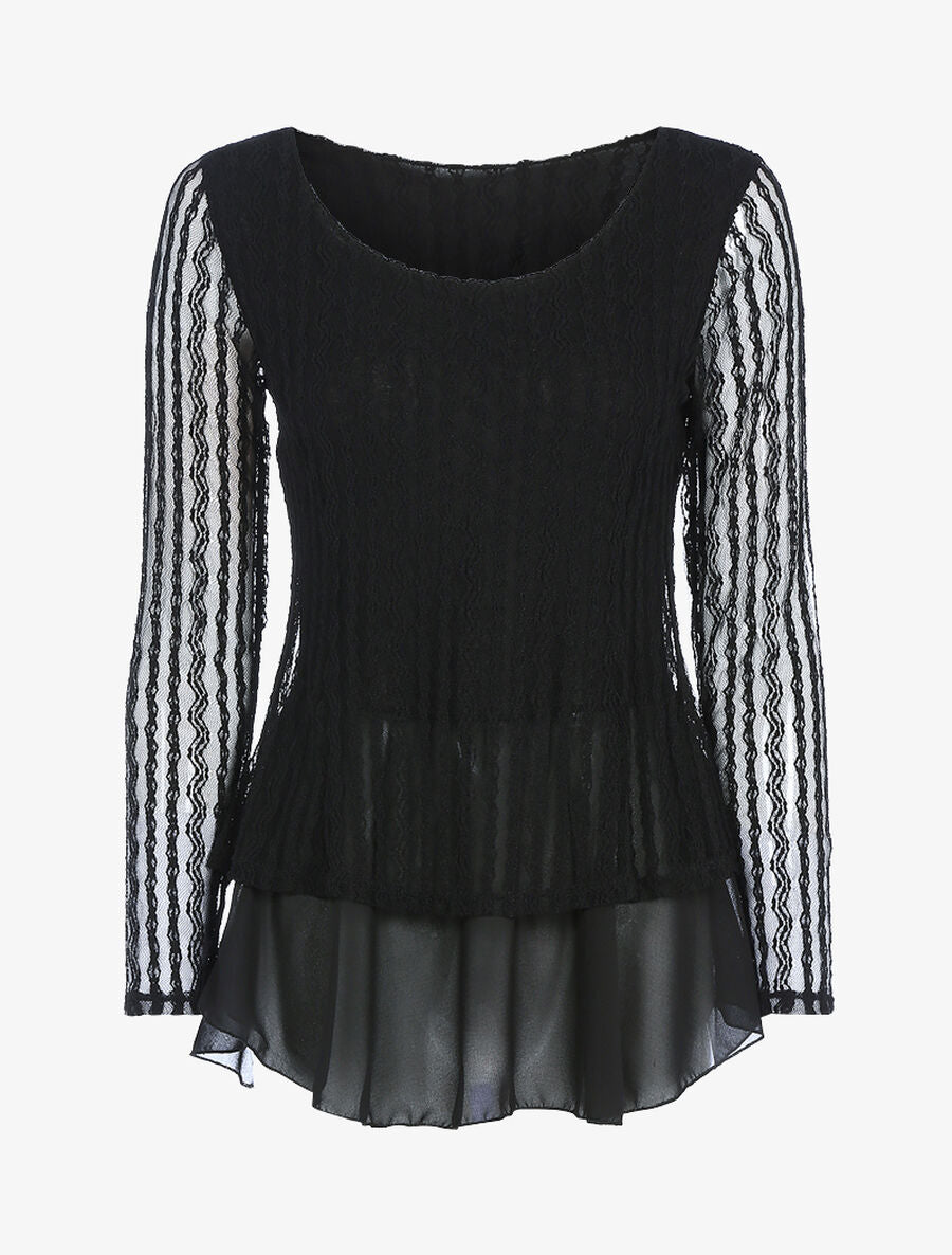 Top doublé en voile et tulle - Noir - 1
