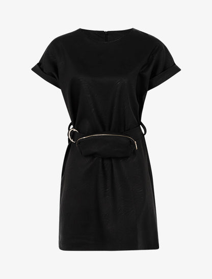 Robe en simili avec ceinture style banane - Noir - 1