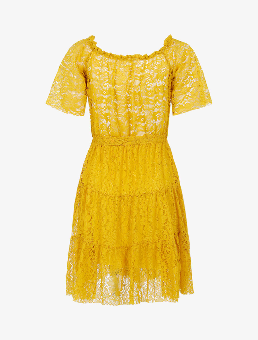 Robe en dentelle fleurie doublée - Jaune - 2