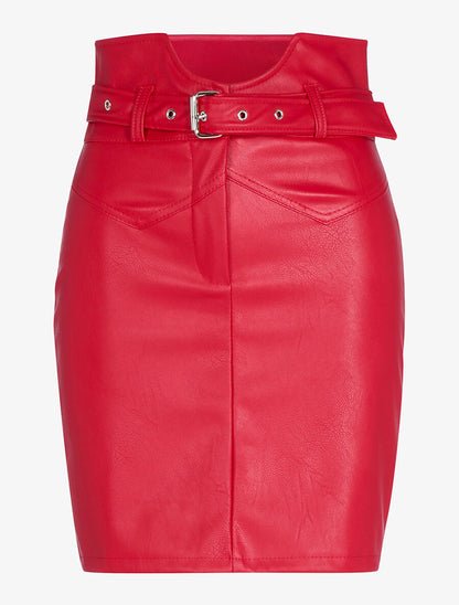 Jupe ceinturée à taille haute - Rouge - 1