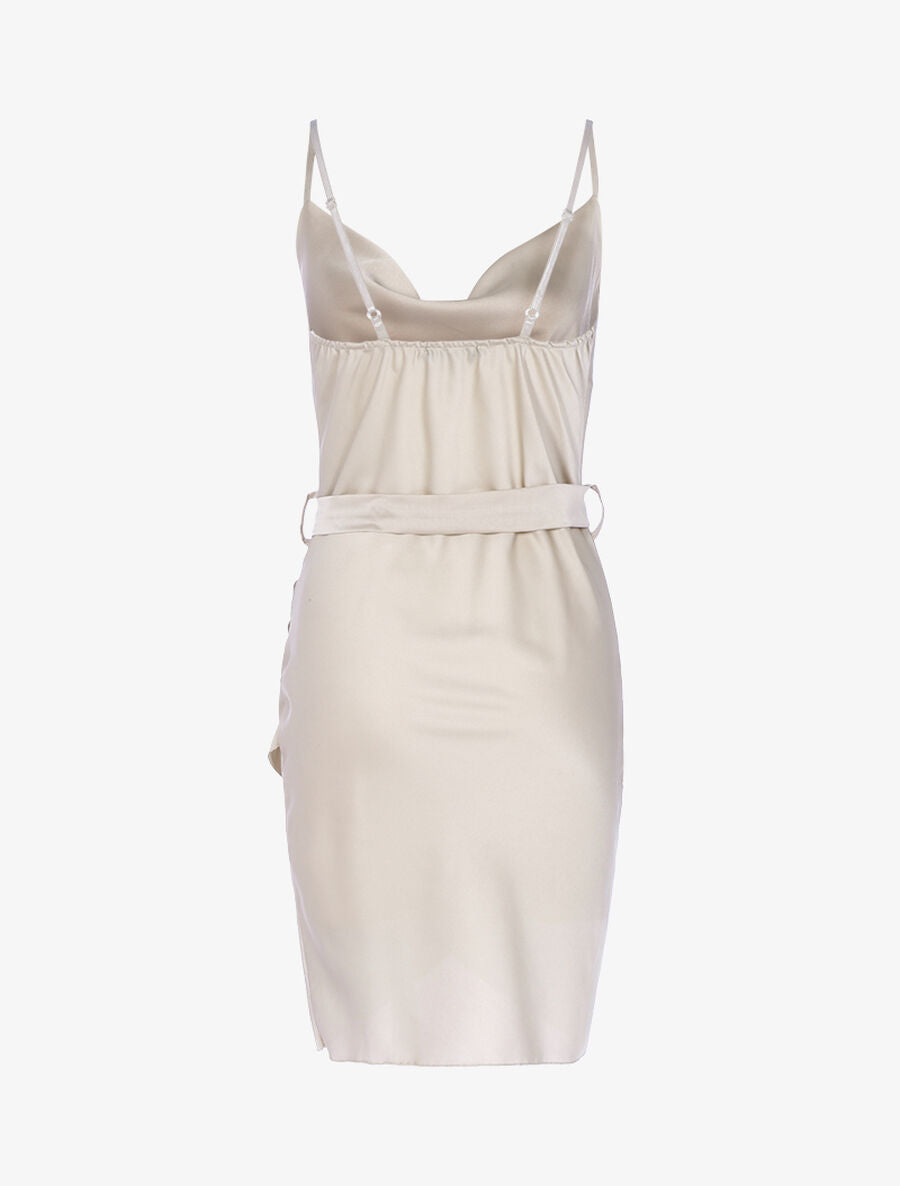 Robe satinée coupe portefeuille - Beige - 2