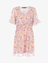 Robe fleurie à taille volantée - Rose - 1