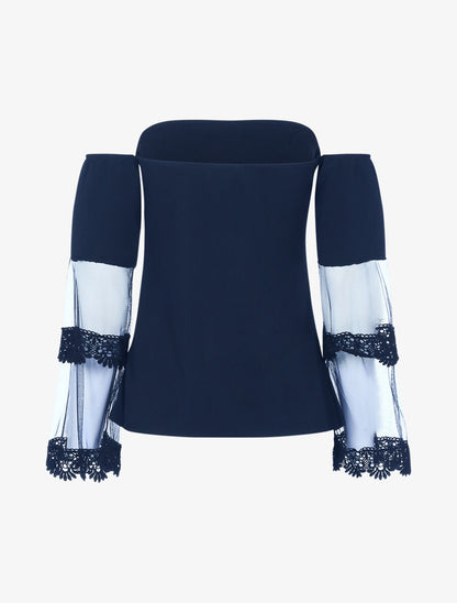 Top à manches trompette en voile - Bleu nuit - 2