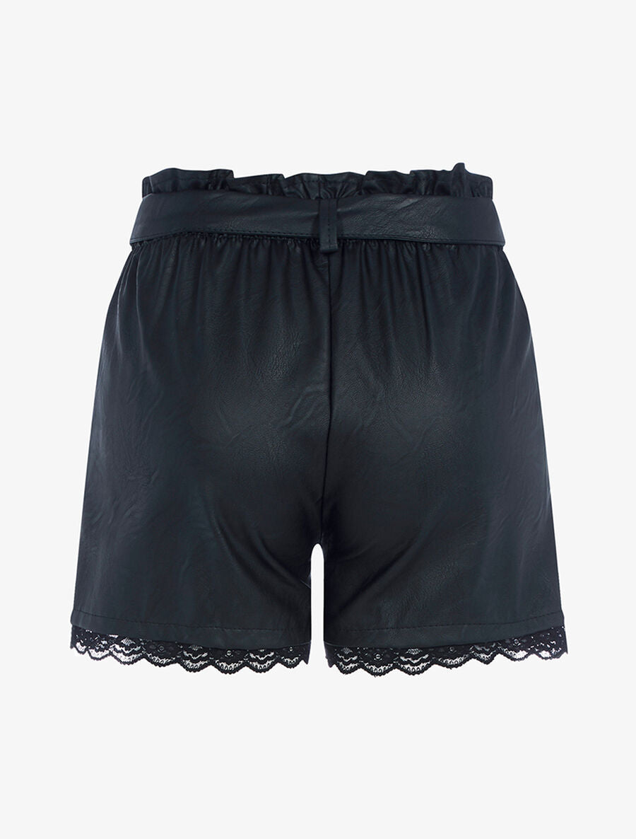 Short en simili à bord dentelle - Noir - 2
