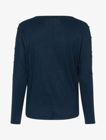 Pull fin bénitier à épaules perlées - Bleu nuit - 2