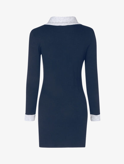 Robe col à revers boutonné - Bleu nuit/gris chiné - 2