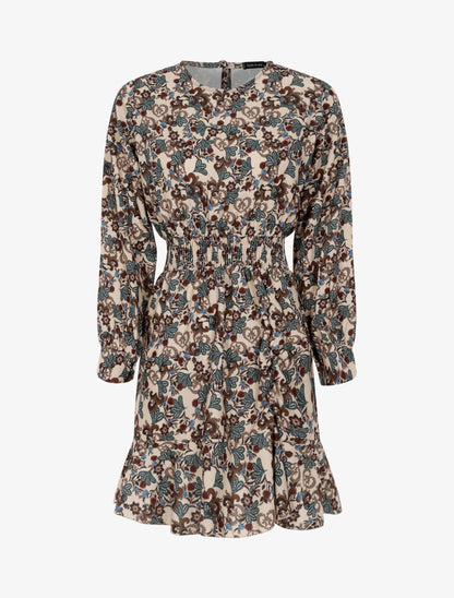 Robe courte à imprimé baroque fleuri - Beige - 1