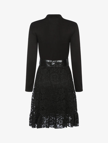 Robe en maille fine et dentelle - Noir - 2