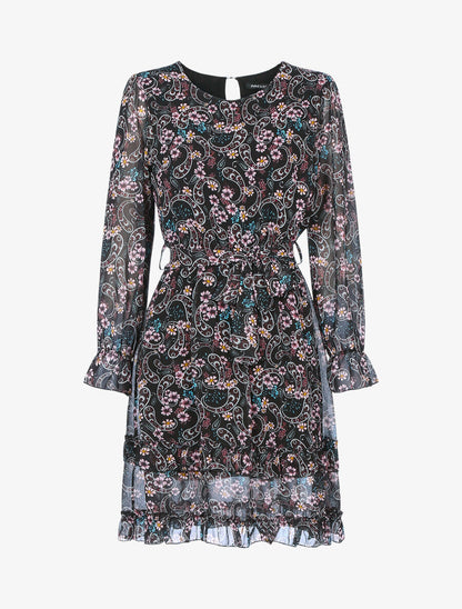 Robe volantée à imprimé fleuri - Noir - 1