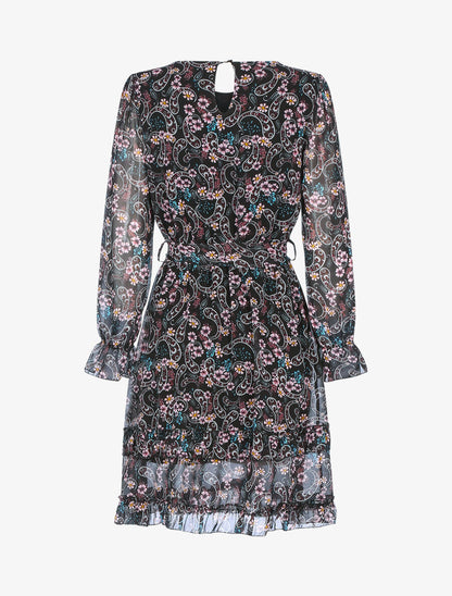 Robe volantée à imprimé fleuri - Noir - 2